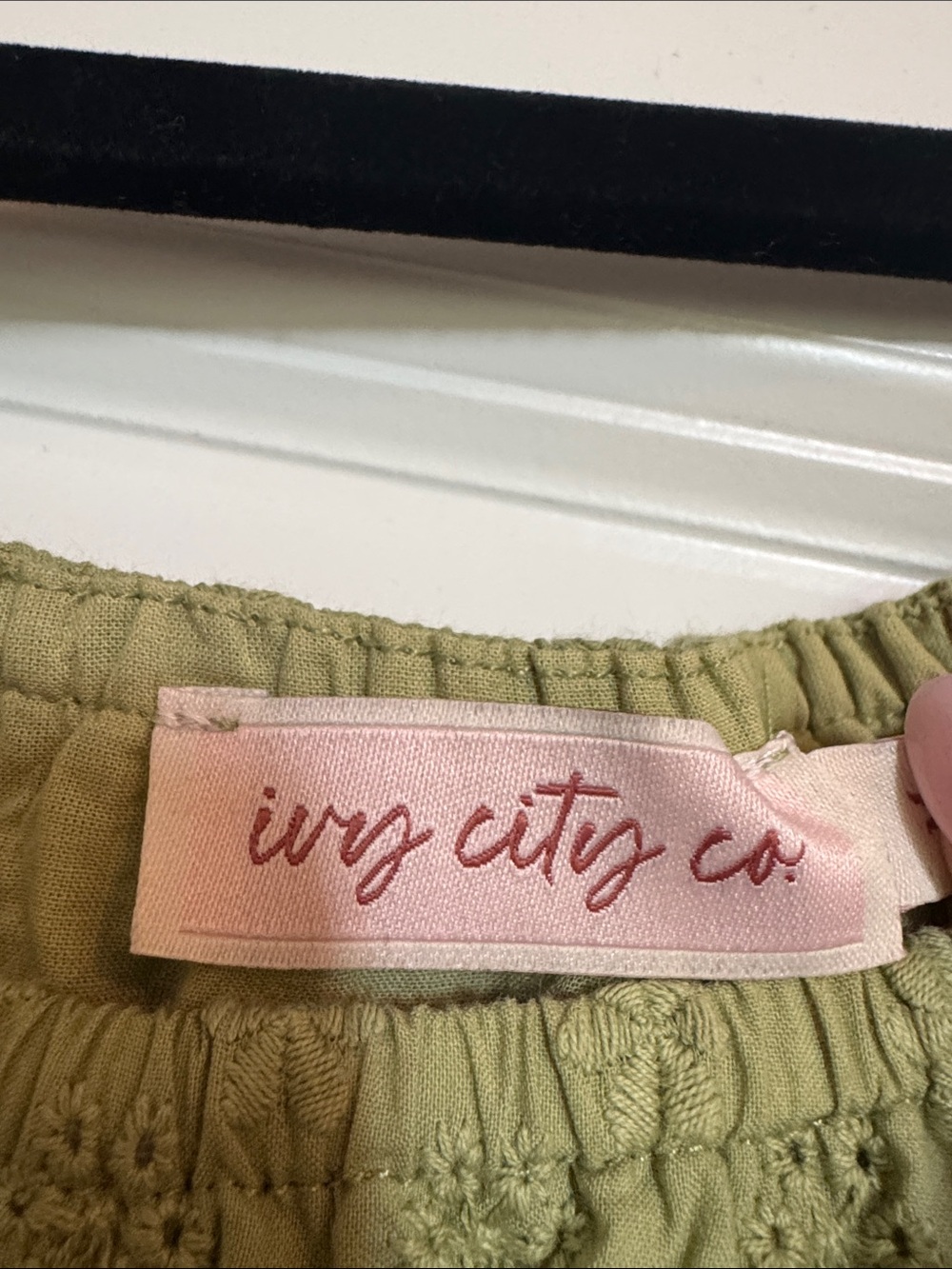 Ivy City Co Olive Green Eyelet Dress with Pink Label - Picture 2 of 6